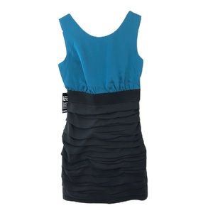 Express Sleeveless Teal Black Cocktail Ruched Ruffle Dress NWT